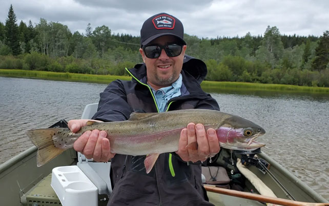 Clear camo fly line disappearing underwater in clear Stillwater